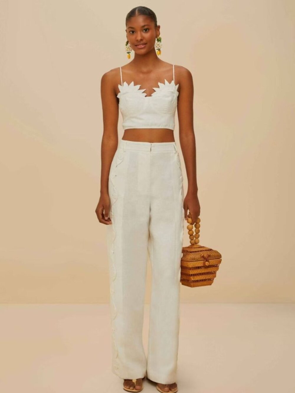 $ 248 NWOT FARM Rio Cream Linen High Waist Pants Size L W33 Women's